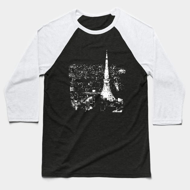 Tokyo Tower glitch art Baseball T-Shirt by TKL